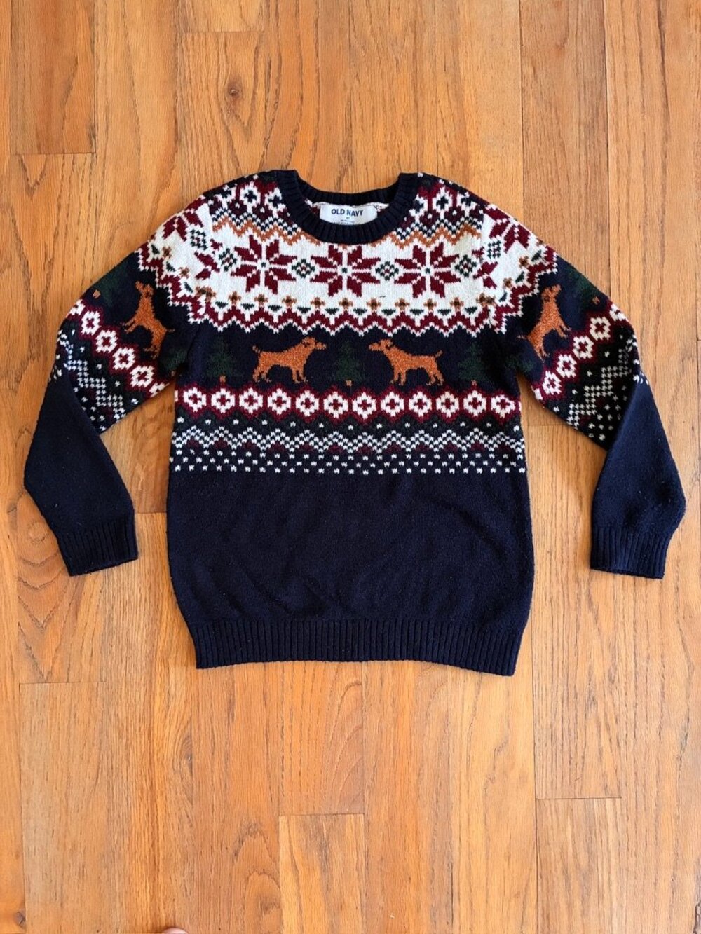 Old Navy Boys Fair Isle Dog Holiday Sweater Navy 5T